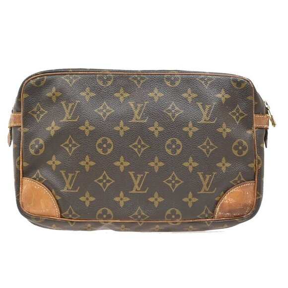 LOUIS VUITTON Compiegne 28 Clutch Hand Bag Monogram Leather Brown - Picture 3 of 16